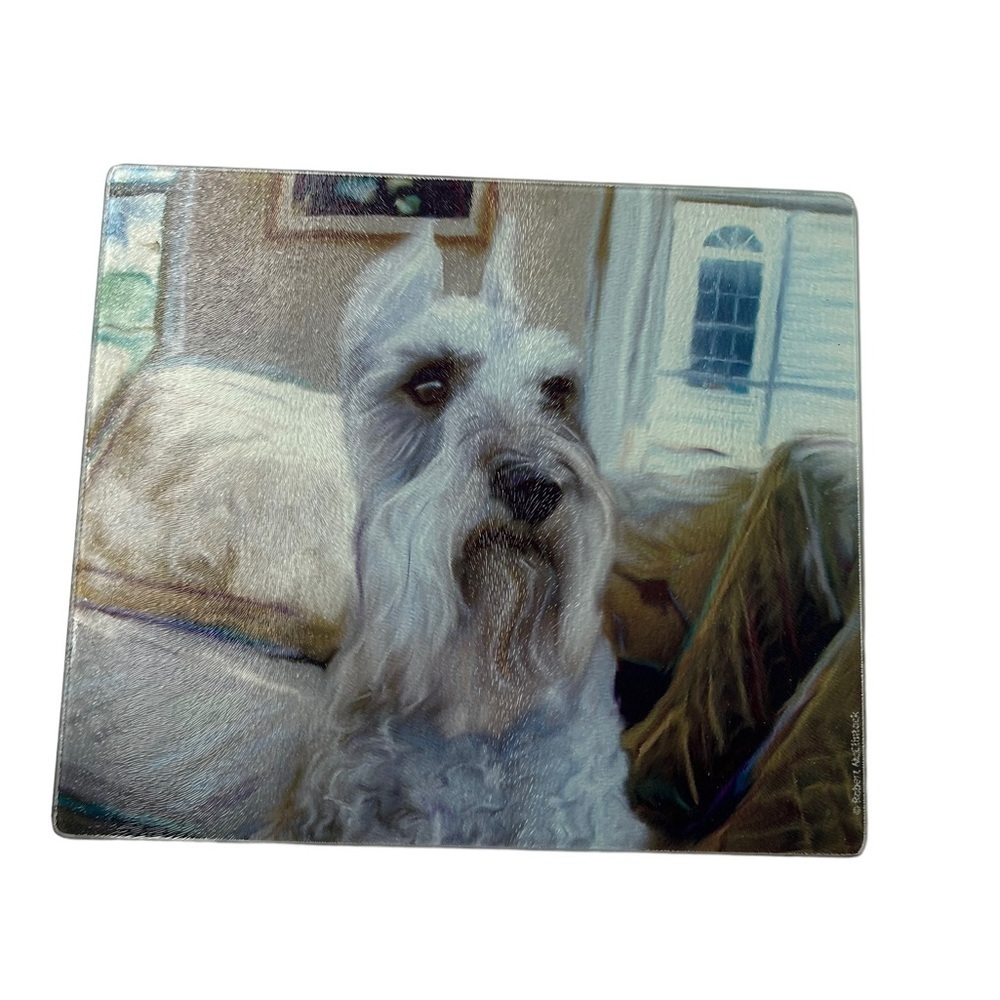 CUTTING BOARD WITH SCHNAUZER PIC BY ROBERT MCCLINTOCK GLASS HOT PLATE TRIVET